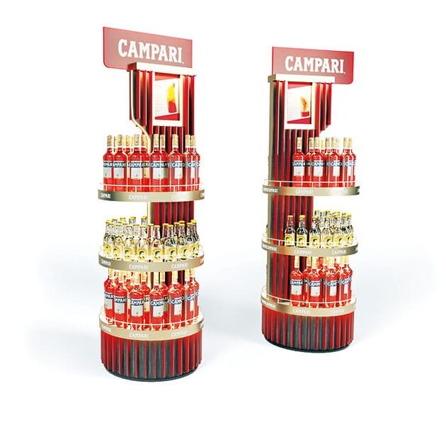 authentica hat für Campari ein Display kreiert, das für einen edlen POS-Auftritt sorgt und die Werte der Marke auf der Verkaufsfläche visualisiert. Foto: authentica