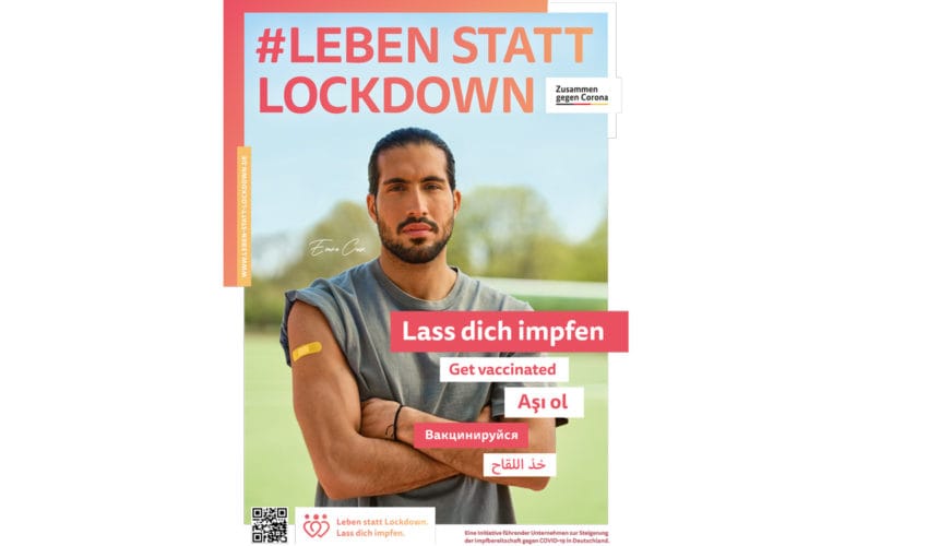 Einkaufen und impfen: Impfkampagne Handel 2021 Emre Can