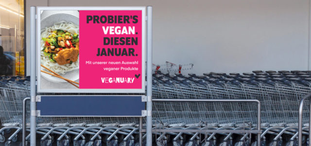 Gutes Klima am POS: Veganuary Kampagne vor Supermarkt