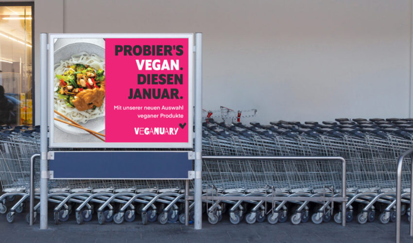 Gutes Klima am POS: Veganuary Kampagne vor Supermarkt